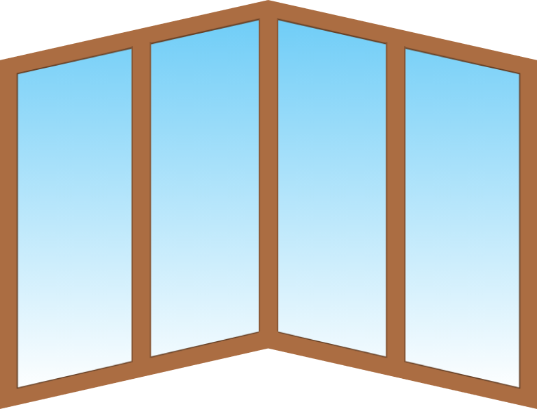 Эркерное угловое деревянное окно  алюминий сосна