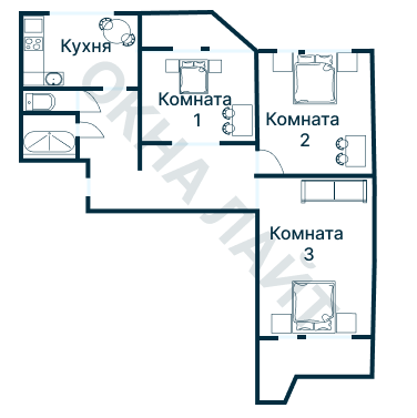 Остекление планировки 4961 дома П-44Т