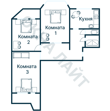 Остекление планировки 4965 дома П-44Т