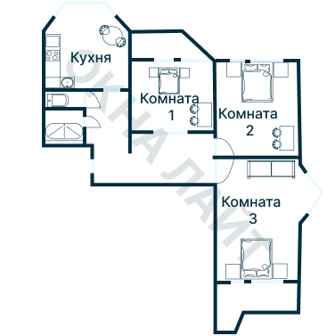 Остекление планировки 4973 дома П-44Т