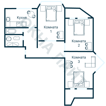 Остекление планировки 4988 дома П-44Т