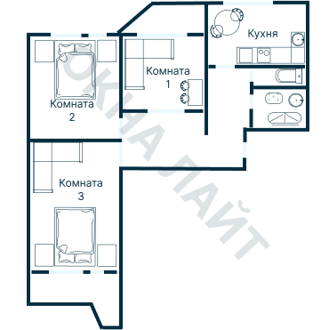 Остекление планировки 4990 дома П-44Т