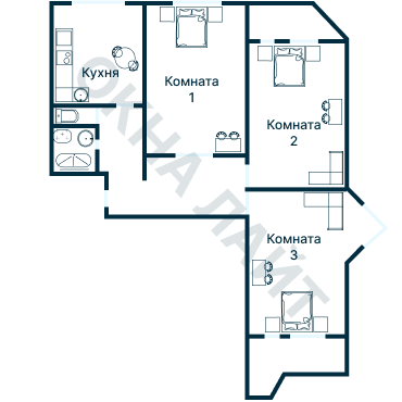 Остекление планировки 3549 дома П-44Т (кр)