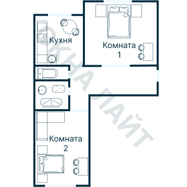 Остекление планировки 3649 дома П-46М