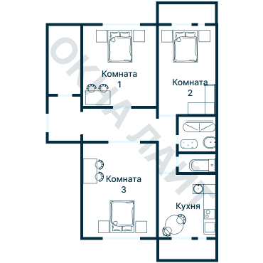 Остекление планировки 3668 дома П-46М