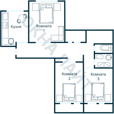 Остекление планировки 3713 дома П-55