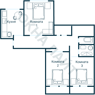 Остекление планировки 3717 дома П-55