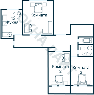 Остекление планировки 3720 дома П-55