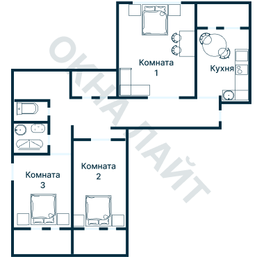 Остекление планировки 3727 дома П-55