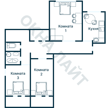 Остекление планировки 3732 дома П-55