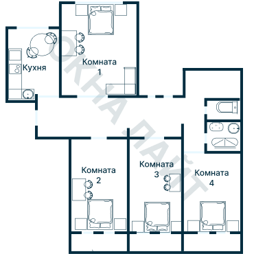 Остекление планировки 3748 дома П-55
