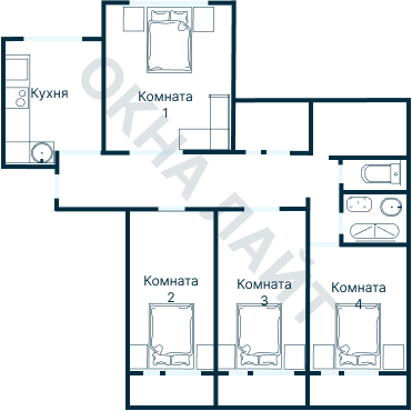 Остекление планировки 3757 дома П-55