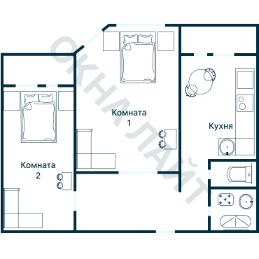 Остекление планировки 3847 дома П-55М