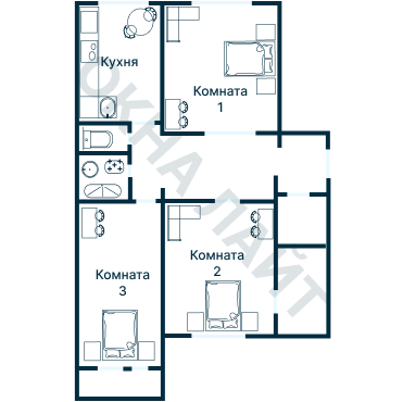 Остекление планировки 3867 дома П-55М
