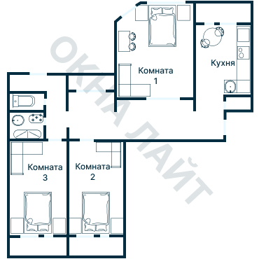 Остекление планировки 3868 дома П-55М