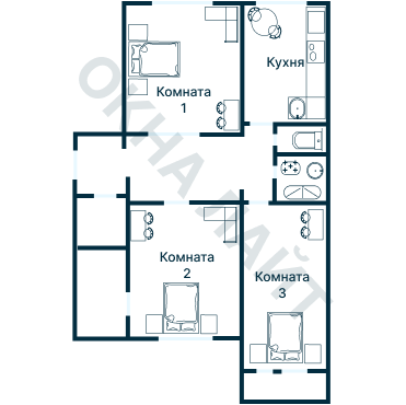 Остекление планировки 3872 дома П-55М