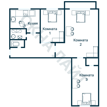 Остекление планировки 3915 дома П-55М