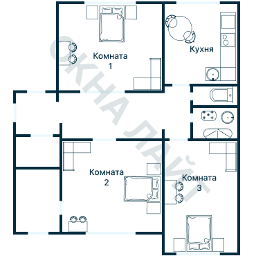 Остекление планировки 3925 дома П-55М