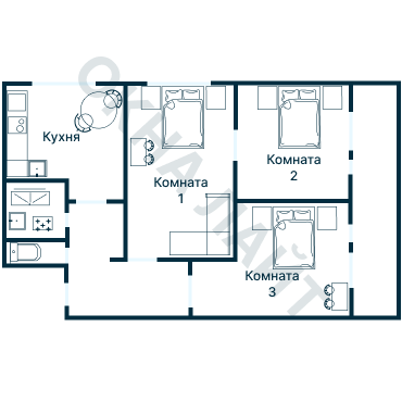 Остекление планировки 3958 дома П-55М