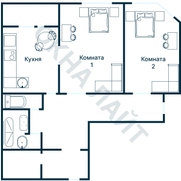 Остекление планировки 3774 дома П-55М/2