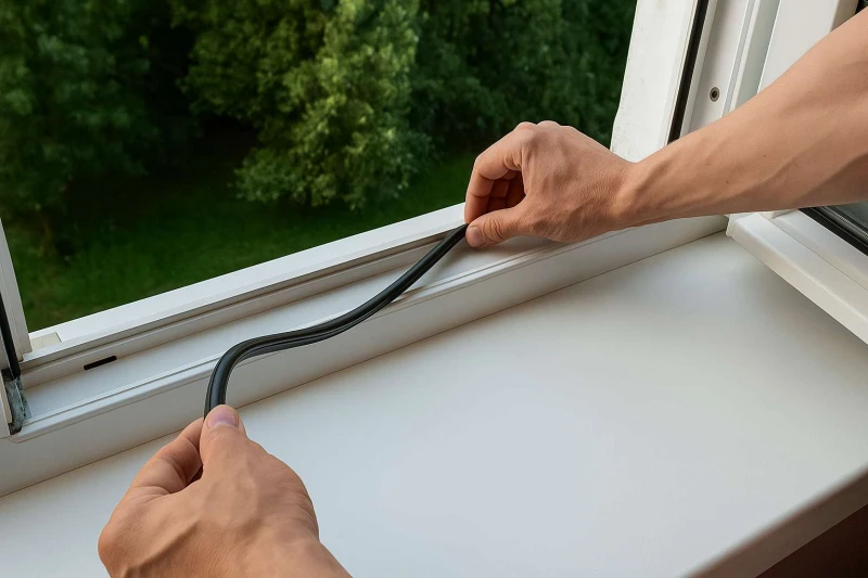 процесс установки оконного уплотнителя