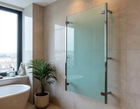 Стеклянный полотенцесушитель с подогревом в ванной