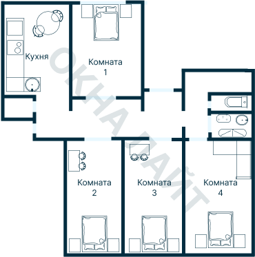 Остекление планировки 1016 дома 1605-АМ