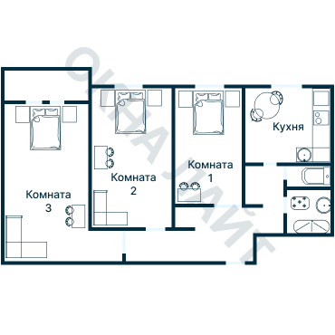 Остекление планировки 1047 дома 1605-АМ