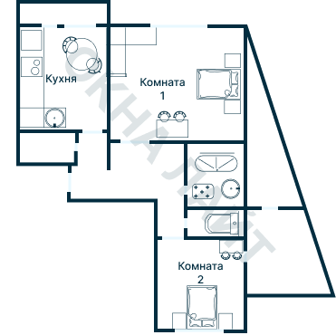 Остекление планировки 2104 дома ГМС-2001