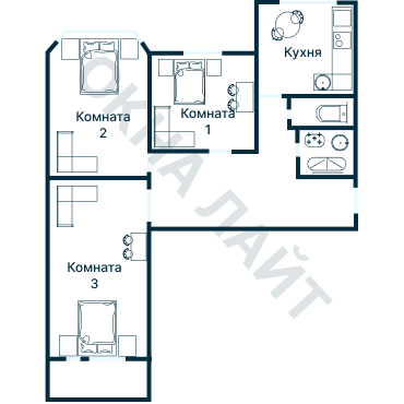 Остекление планировки 2349 дома И-155Б