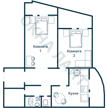 Остекление планировки 2351 дома И-155Б