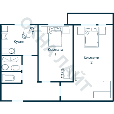 Остекление планировки 1359 дома I-515/9М