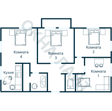 Остекление планировки 1367 дома I-515/9М