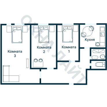 Остекление планировки 1384 дома I-515/9М