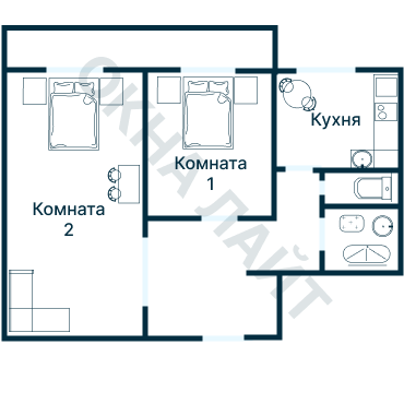 Остекление планировки 1873 дома II-68-02