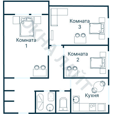 Остекление планировки 3334 дома П-43