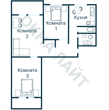 Остекление планировки 3409 дома П-44 (гопр)