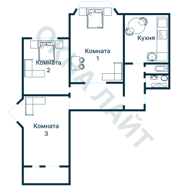 Остекление планировки 3474 дома П-44М